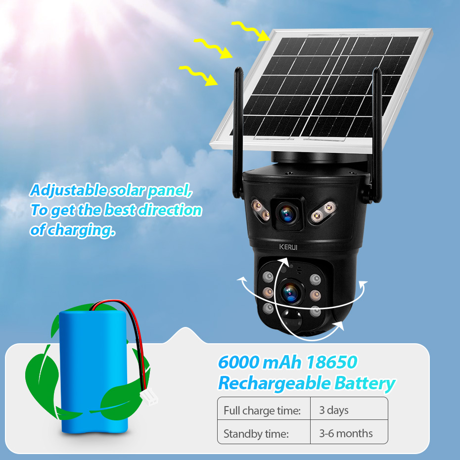 Home Security Recorder - Cámara Solar WiFi 4G SIM KERUI