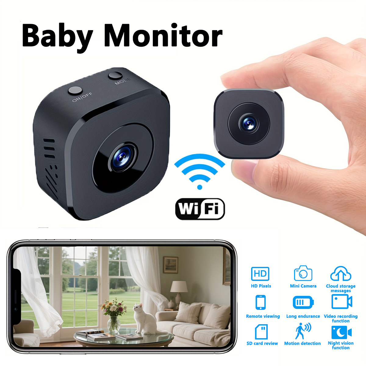 Home Security Wifi Camera - Mini cámara WiFi HD de 1080P,