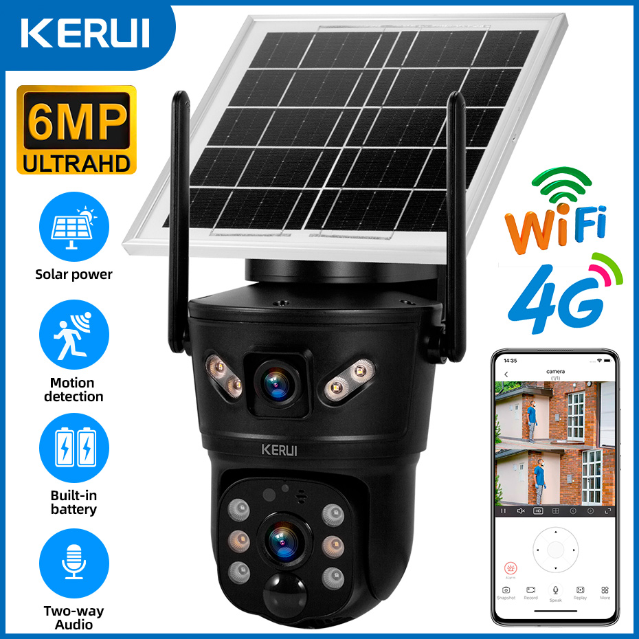 Home Security Cameras Outdoor - KERUI-cámara Solar para exteriores de 6MP,
