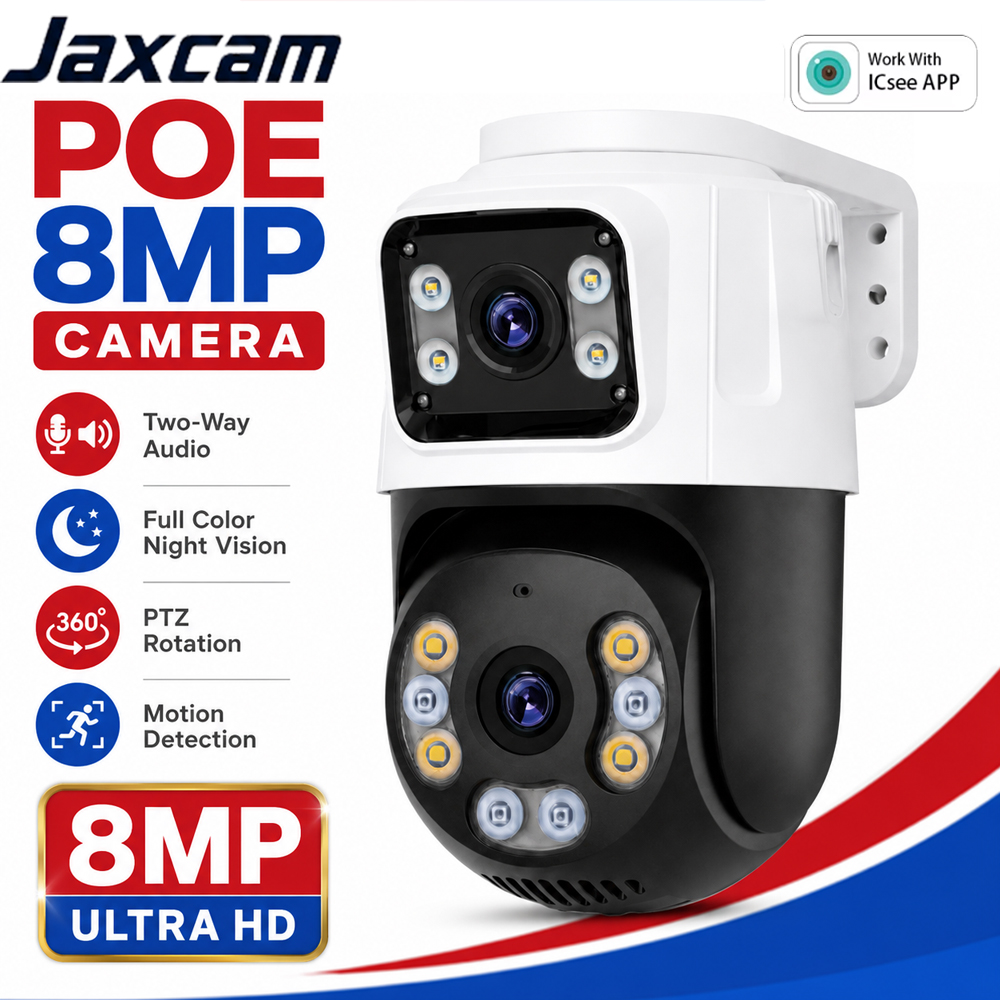 Cámara IP POE PTZ de doble len - Home Security Cameras Outdoor reseña y precio