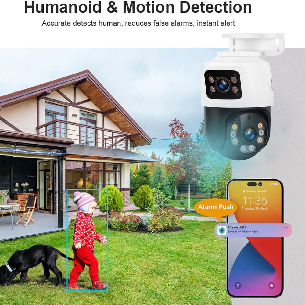 Cámara IP POE PTZ de doble len - Home Security Cameras Outdoor reseña y precio